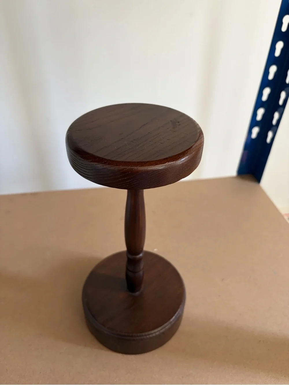 Pair of Dark Wood Hat Pedestal Stands - Round Display Stools